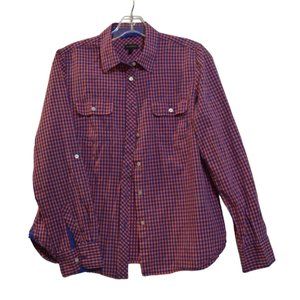 TALBOTS Mini-Plaid Red-Bue Long Sleeves Button-Down Shirt 8